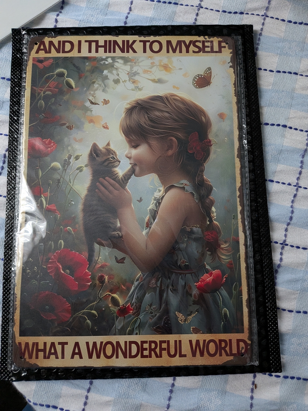 Source Unknown Girl and Kitten Wall Art - Red, Blue, Green